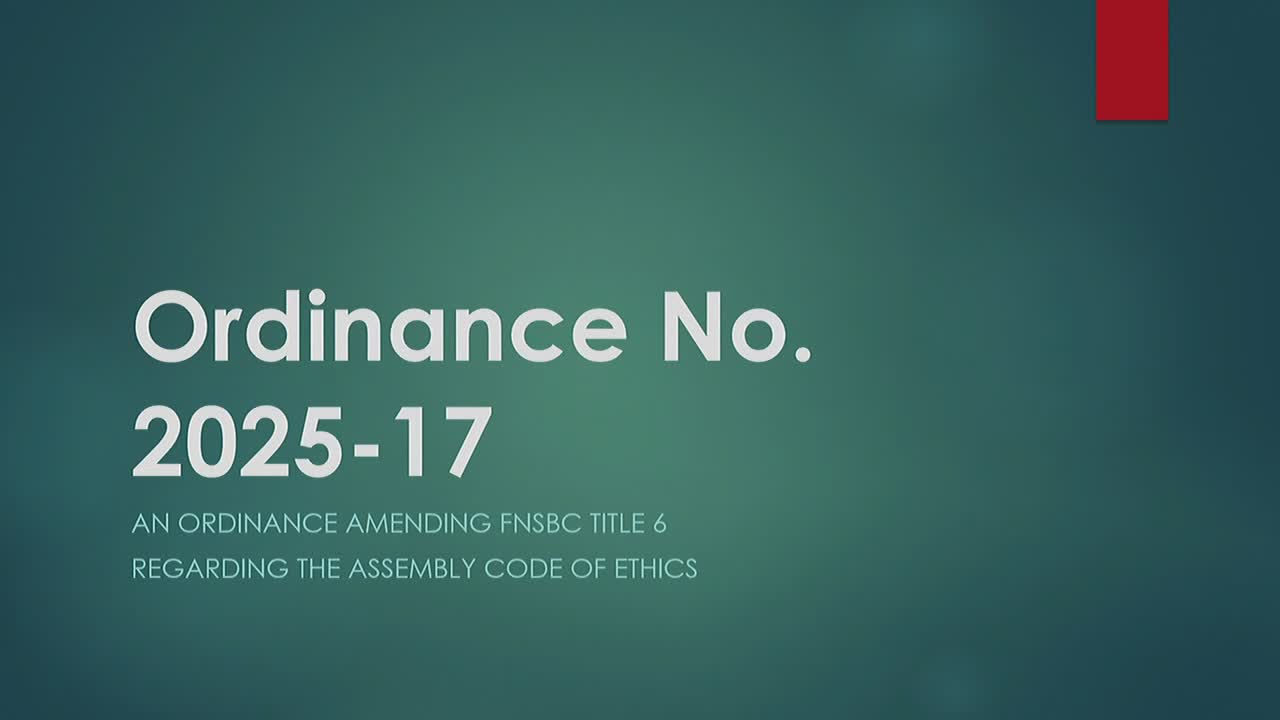 Assembly committee hears ordinance to amend borough ethics code to allow dismissal of de minimis complaints and clarify spokesperson rules