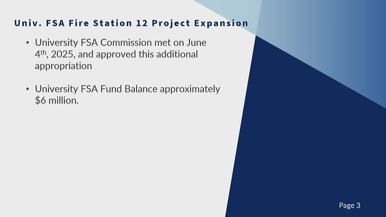 Committee reviews ordinance to add $1 million to Station 12 expansion budget from University Fire Service Area fund balance