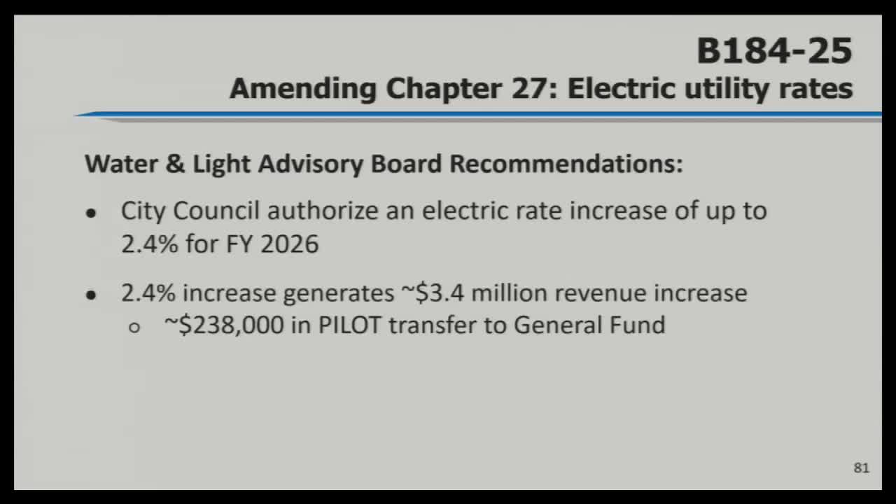 Water and Light Board recommends 2.4% electric rate hike for fiscal 2026