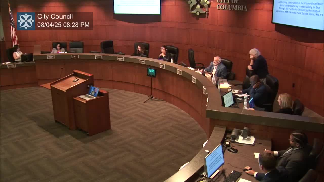 Council approves Cosmo‑Bethel tennis court resurfacing; Columbia Public Schools to share cost