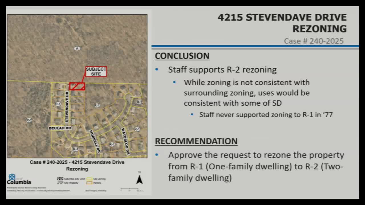 Commission recommends rezoning Stephen Dave Drive lot from R1 to R2 to legalize a duplex