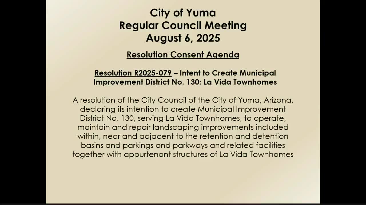Yuma council adopts two resolutions including creation of Municipal Improvement District for La Vita Townhomes
