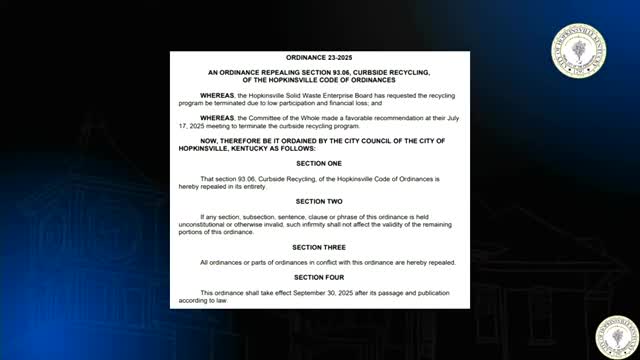 Hopkinsville City Council Votes to End Curbside Recycling Amid Financial Concerns