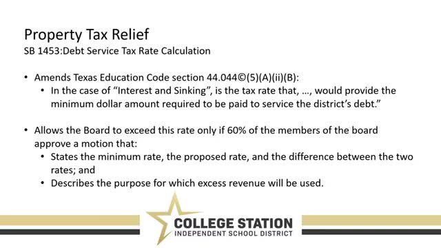 College Station ISD Discusses Tax Rate Adjustments and Legislation Impacts