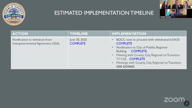 County updates building and inspection transition; BOCC moves to executive session on data transfer and property matters