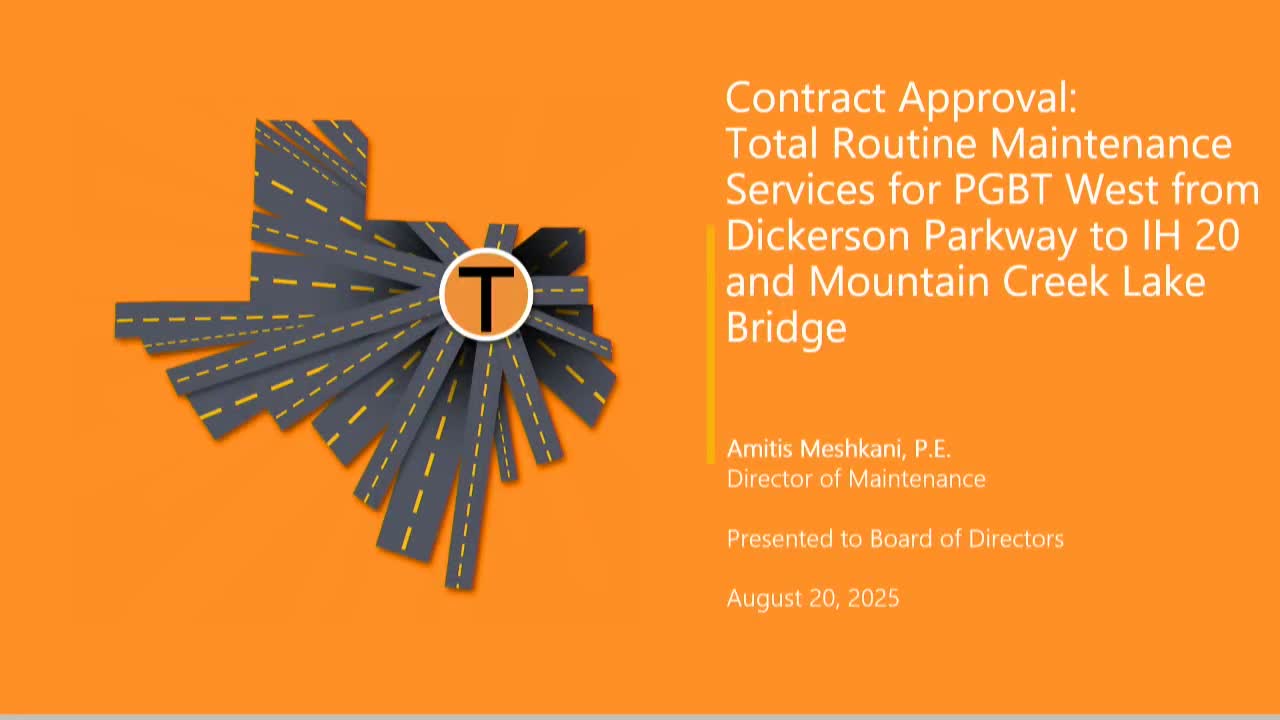 NTTA Board Approves $62M Maintenance Contract for PGBT and Mountain Creek Lake