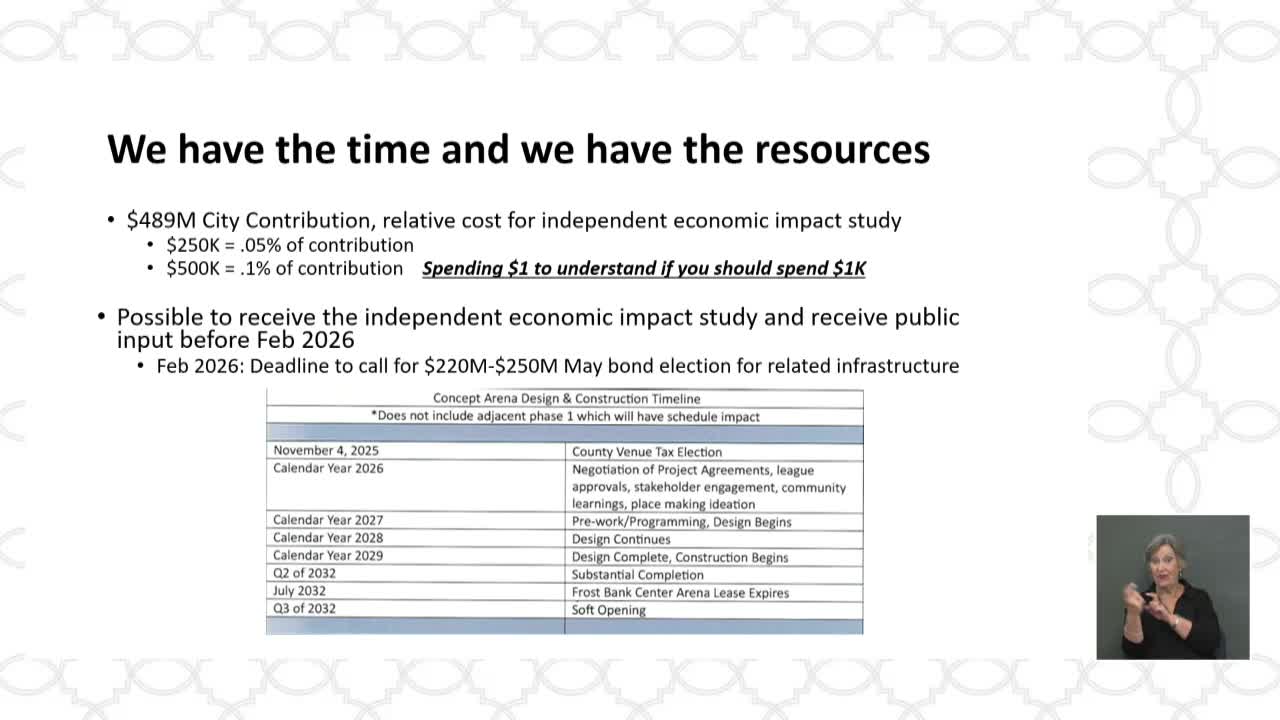 City Council Discusses $489 Million Spurs Community Contribution and Economic Study Timeline