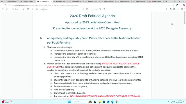 Arizona School Board Approves Draft 2026 Political Agenda During Committee Meeting