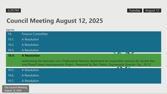 Council approves $487,000 not-to-exceed acquisition-services contract for Sunset/Powell improvements