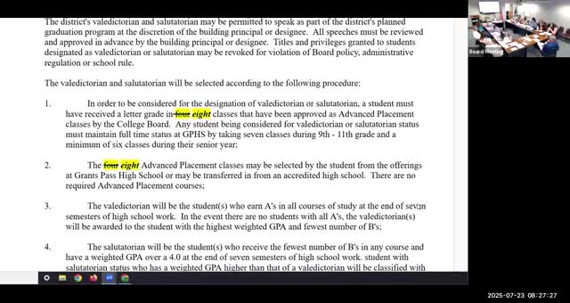 Grants Pass board debates raising AP threshold, reducing number of valedictorians