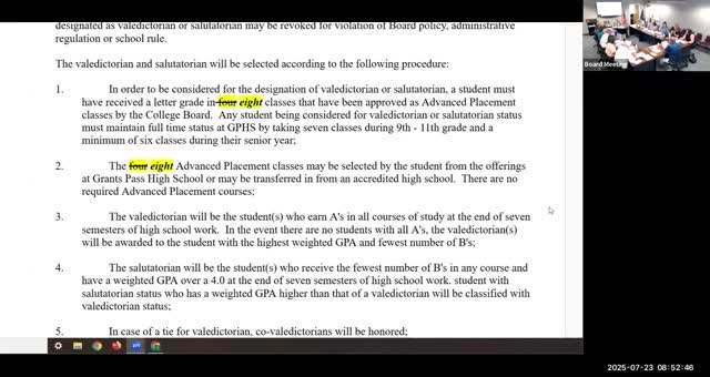 Board reviews plan to implement governor's executive order on student electronics; staff to align handbook language