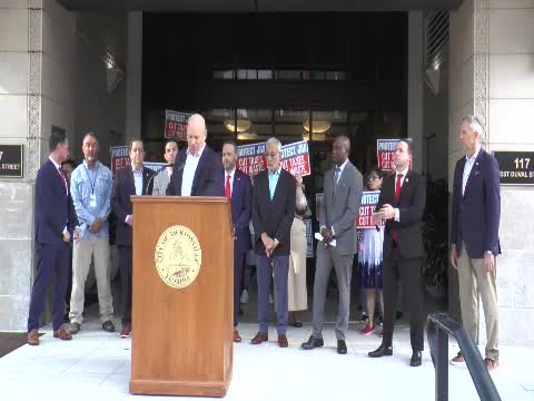 Finance Chair Raul Arias discusses tax cuts honoring past mayors in council meeting