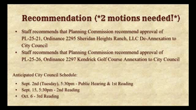 Planning Commission Approves Sheridan Heights Ranch and Kendrick Golf Course Annexations