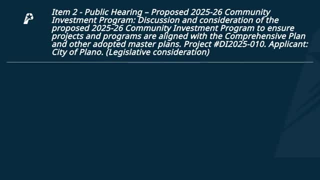 Plano commission recommends $319 million 2025–26 community investment program; approves recommendation 8-0