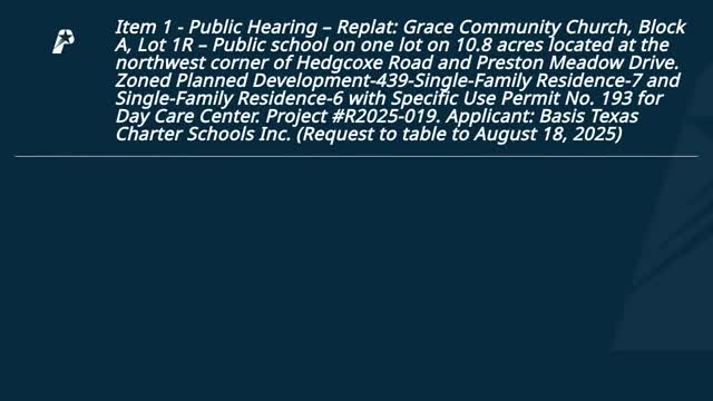 Plano commission tables Grace Community Church replat and daycare permit to Aug. 18 after noticing error