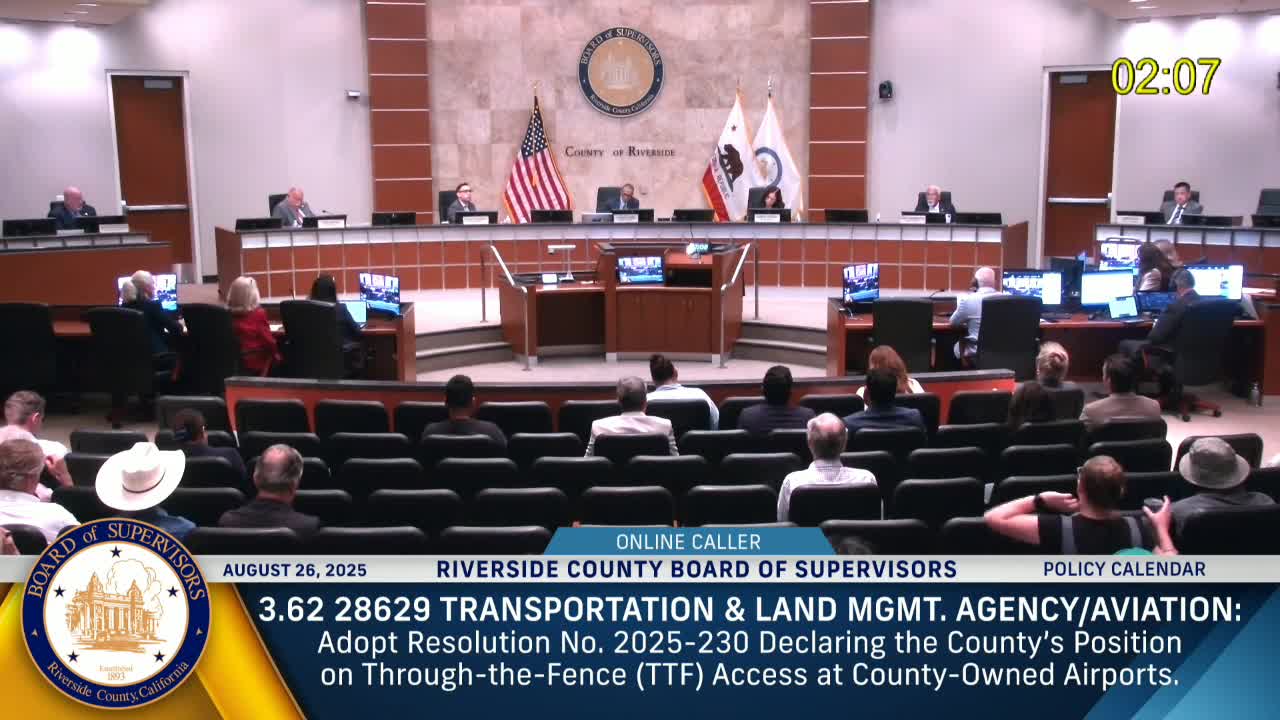 Riverside County Supervisors Consider Resolution Against Through The Fence Agreements