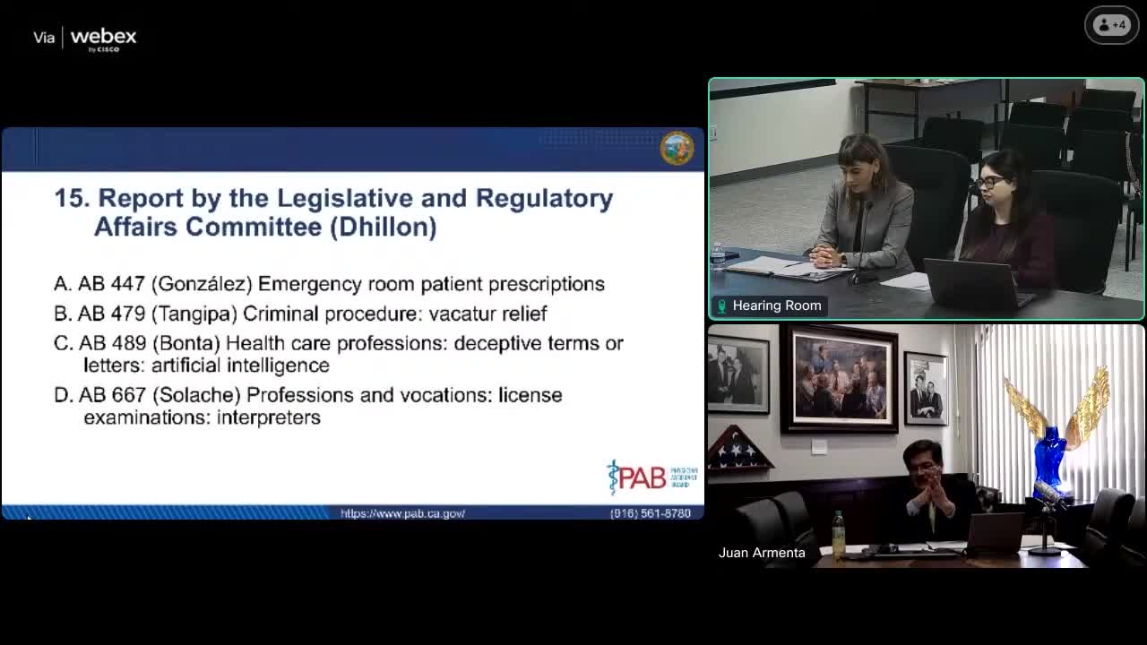 Board Discusses Legislative Support for AB 489 and Other Bills Affecting Healthcare