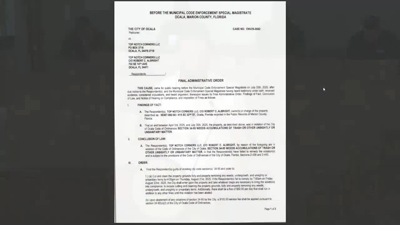 Ocala Magistrate Approves Compliance Extension for Top Notch Corners Property Cleanup