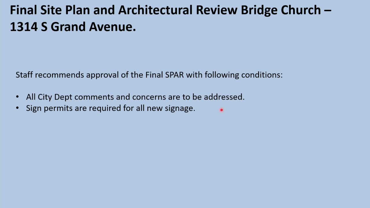 Commissioners Approve Bridge Church Site Plan at 1314 South Grand Avenue