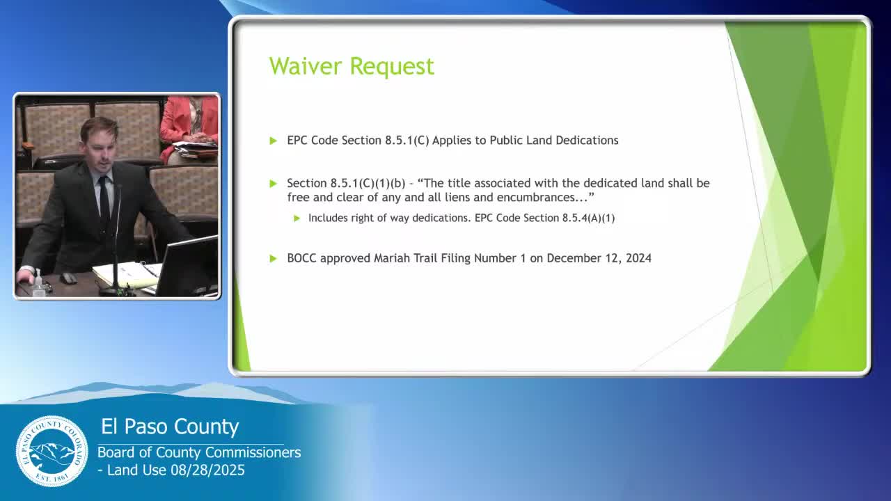 El Paso Council considers waiver for Kirk's land development request on Mariah Trail
