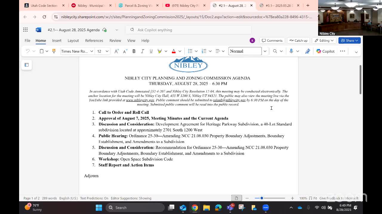Nibley City Council Revises Property Boundary Adjustment Code for Clarity