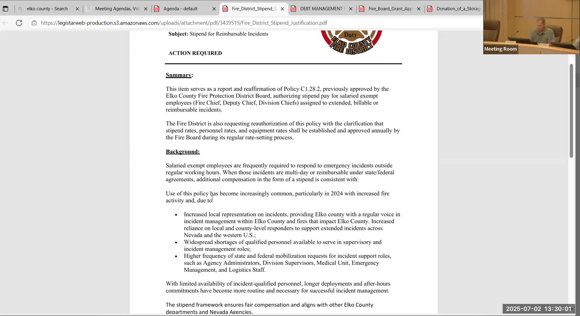 Elko County Fire Board reauthorizes stipend policy for chiefs after debate over limits and documentation