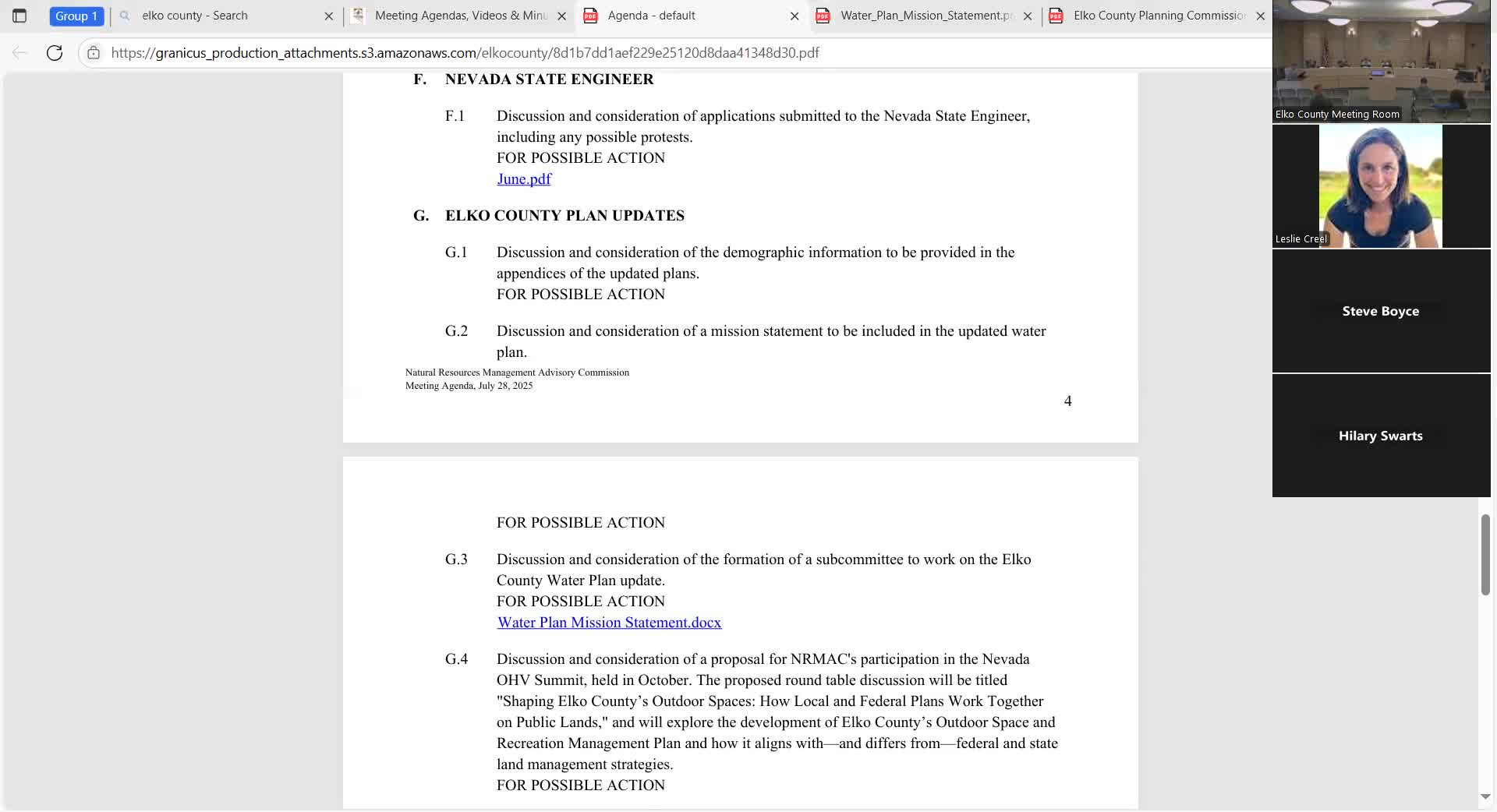 Elko County water-plan update: demographics, mission statement review delayed; informal working group approved