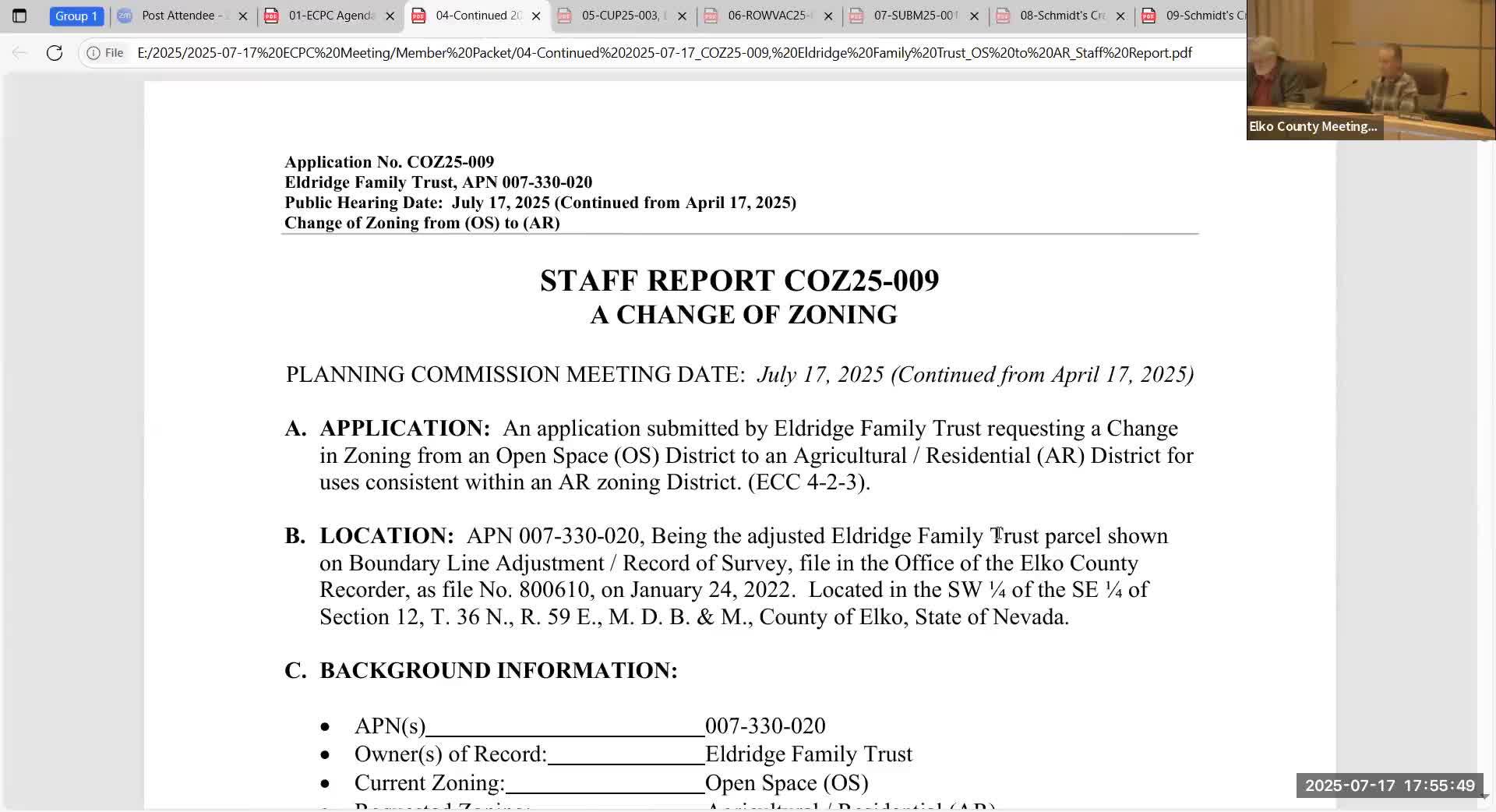 Planning commission approves small rezoning for Eldridge Family Trust parcel to allow family housing