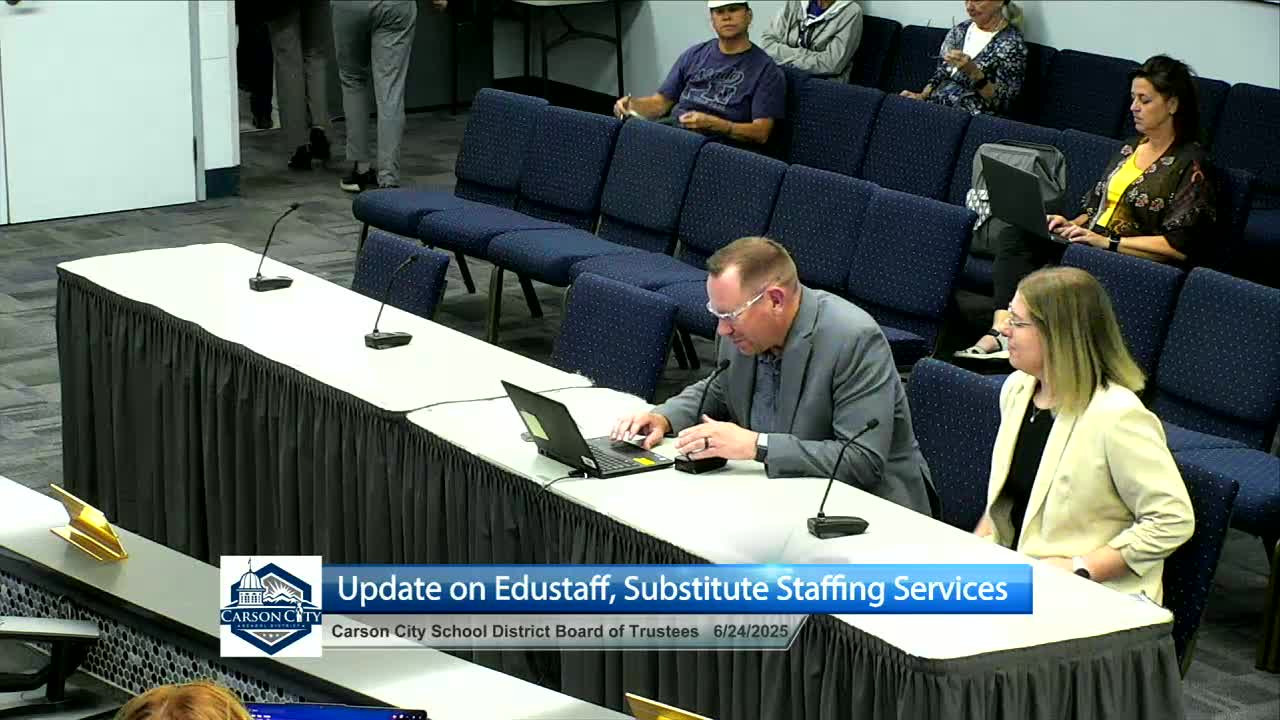 Carson City board hears early results after EduStaff partnership; trustees ask about costs and break‑even timeline