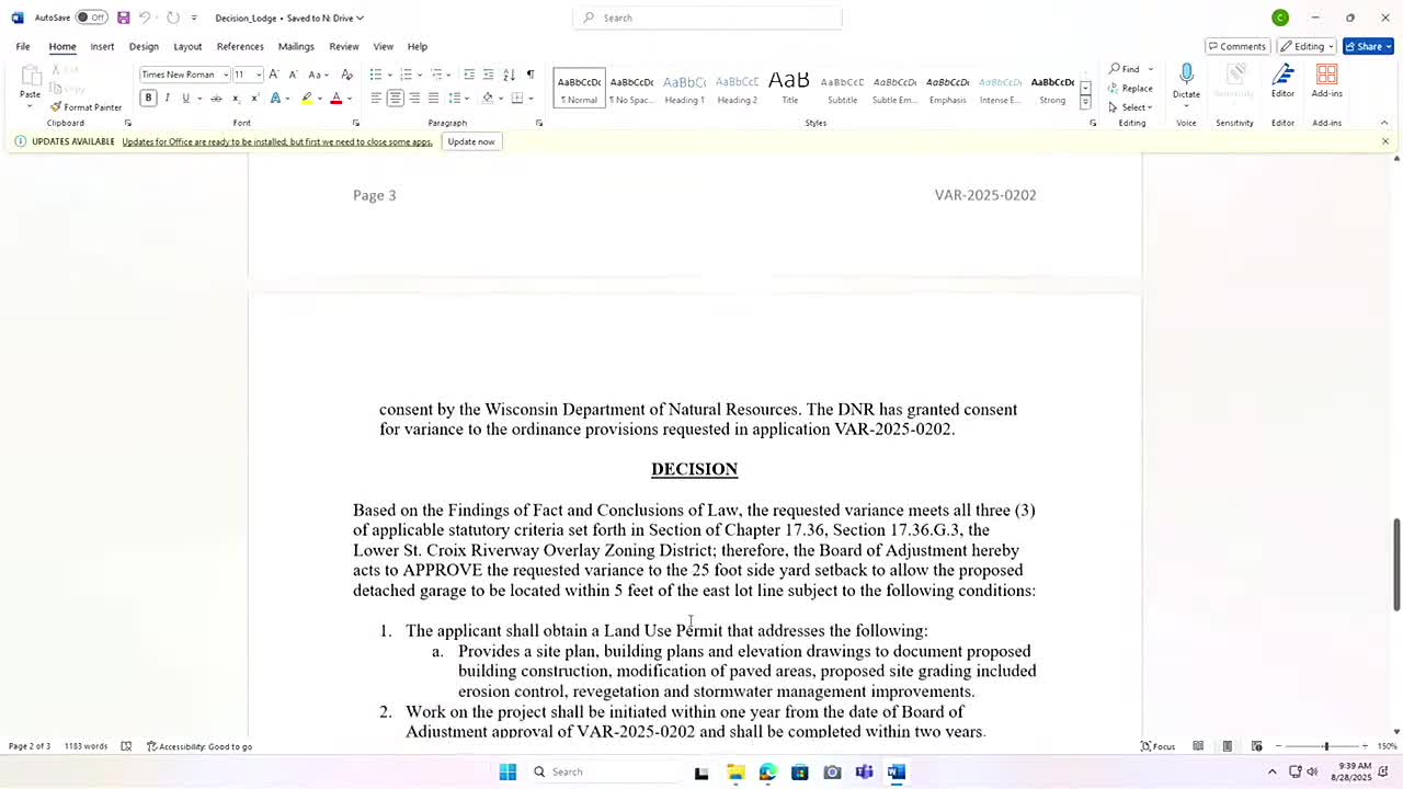 Board Approves Variance for Detached Garage in Saint Joseph