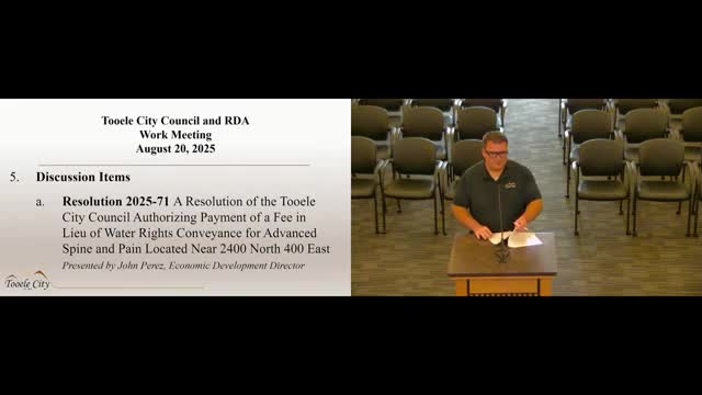 Tooele City discusses fee-in-lieu for Advanced Spine & Pain’s 1.2-acre-foot water request