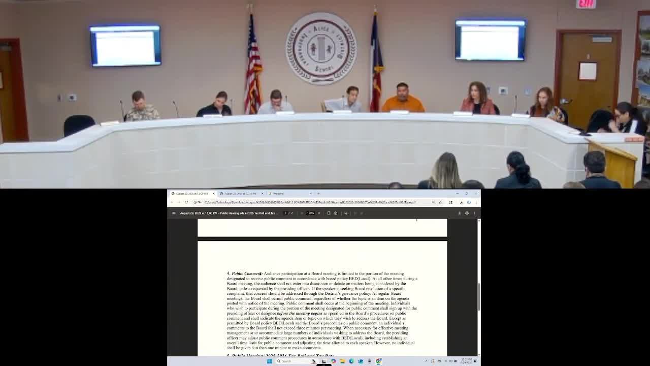 Alice ISD board adopts balanced 2025–26 budget, sets tax rate at 1.1722