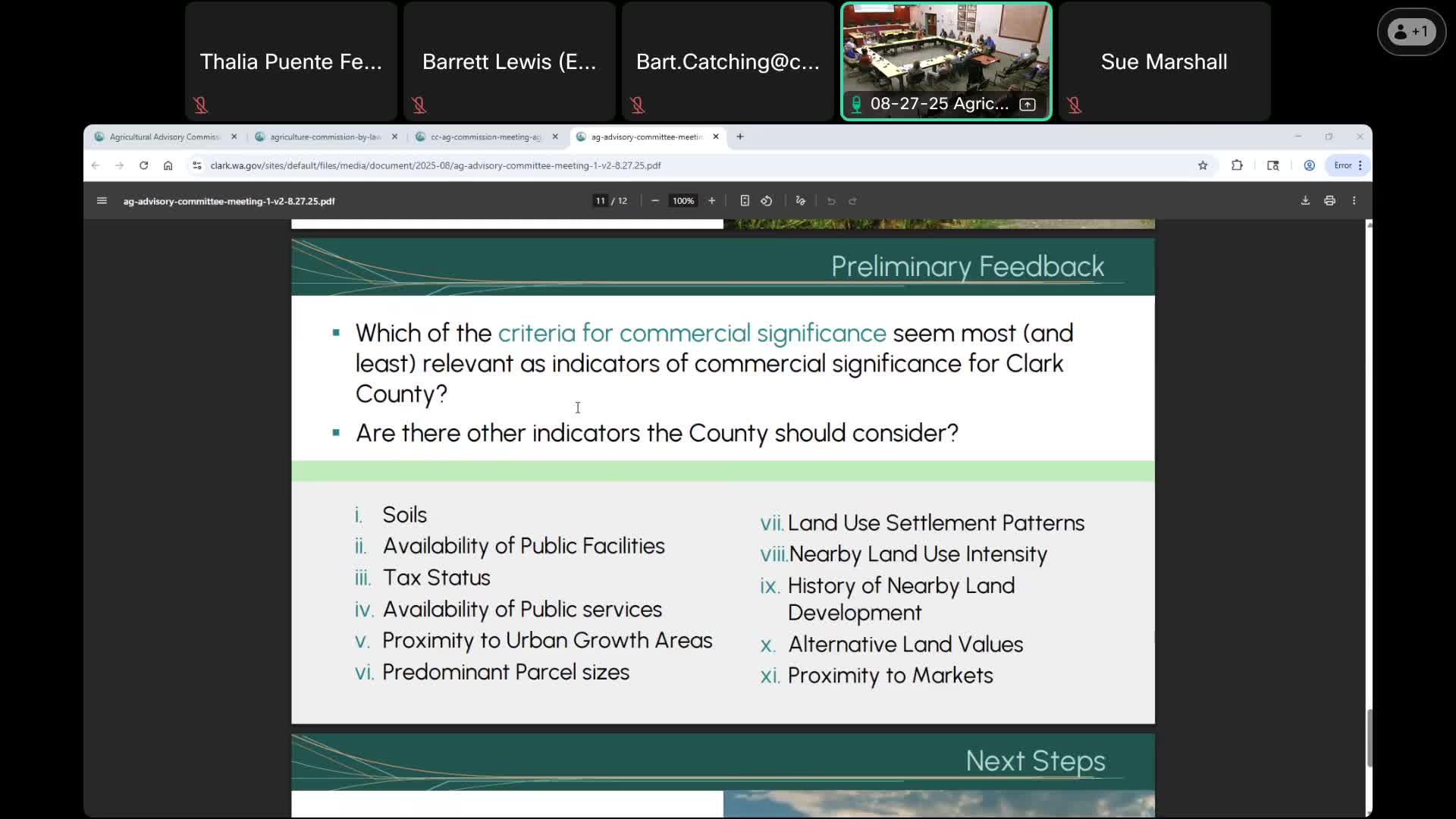 Clark County Council Discusses Farmland Valuation and Food Security Criteria