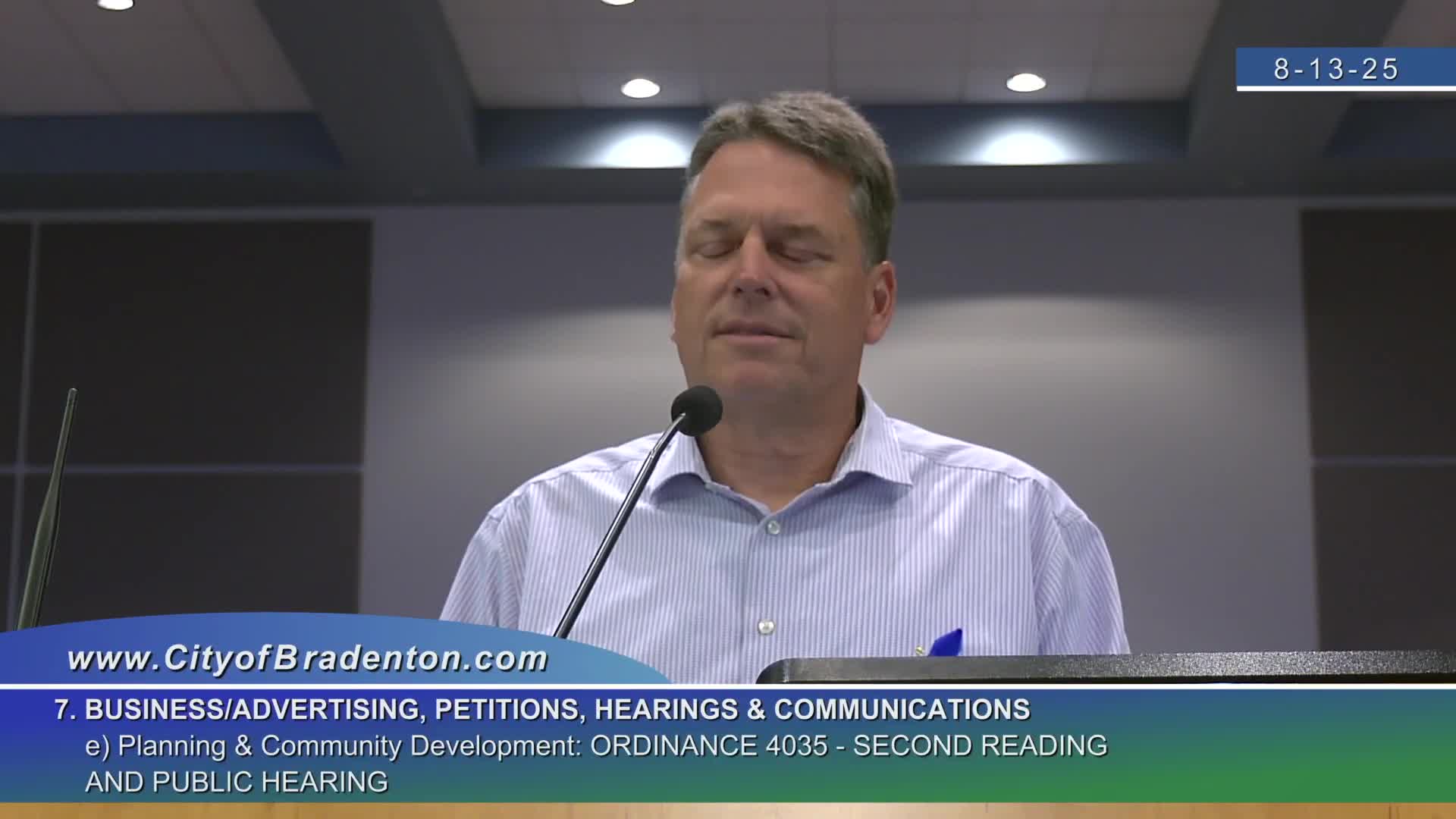 Sean Robinson Advocates for Zoning Approval at Bradenton Council Meeting