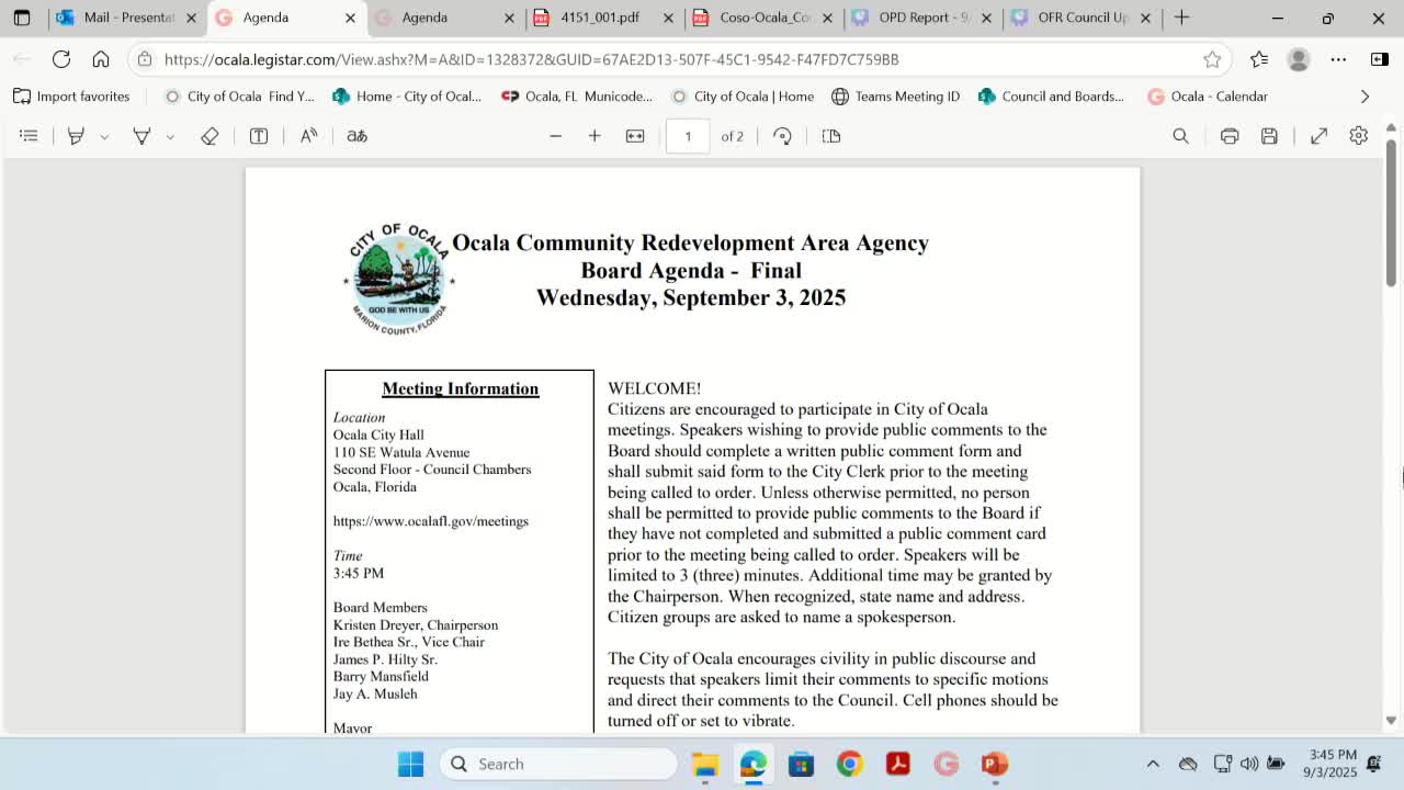 Ocala Council Approves $11M Community Redevelopment Agency Budget for 2025-2026