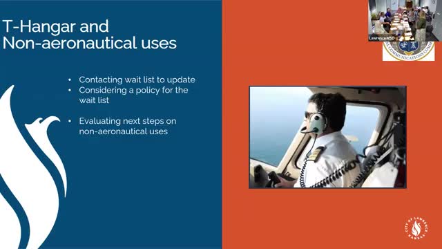 Staff to standardize T‑hangar waitlist and review non‑aeronautical land uses amid FAA compliance concerns