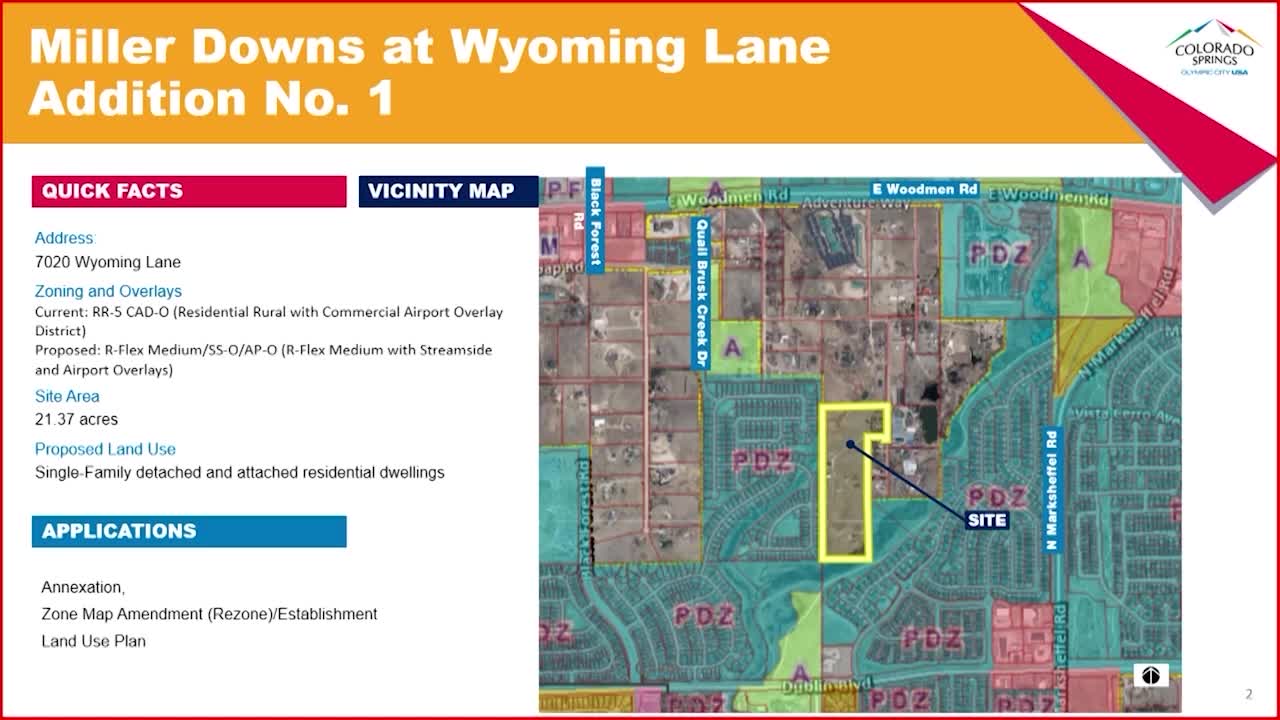 Planning commission approves Miller Downs annexation, land‑use plan and R‑Flex zoning with conditions