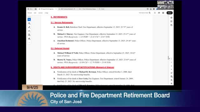 Board approves retirements, records deaths and deferred vested notices