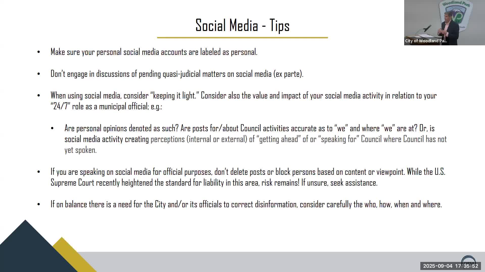 Council Discusses Social Media Risks and First Amendment Protections for Officials