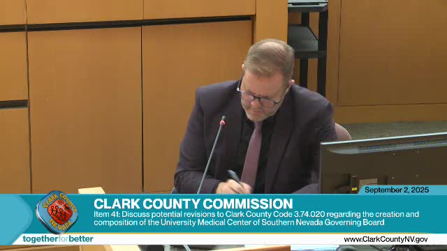 Commission discusses possible change to UMC governing‑board conflict rule to allow medical‑school leader a vote