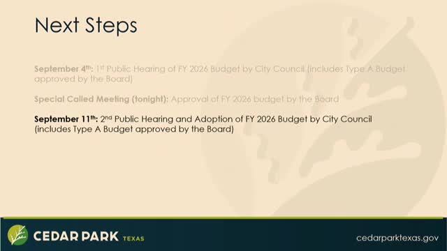 Cedar Park Board Approves 2026 Economic Development Budget Amid Public Hearing