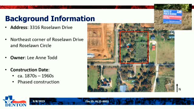 Denton City Council Supports Historic Landmark Designation for 3316 Roseland Drive