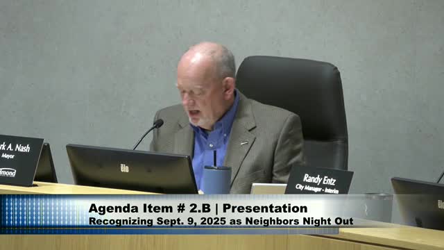 Mayor Nash proclaims Neighbors Night Out for Edmond on September 9 2025