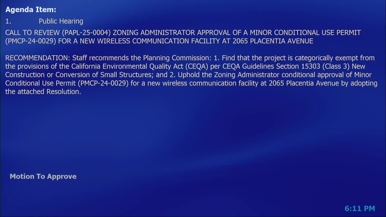 Planning Commission Reviews Wireless Facility Permit Amid Public Opposition in Costa Mesa