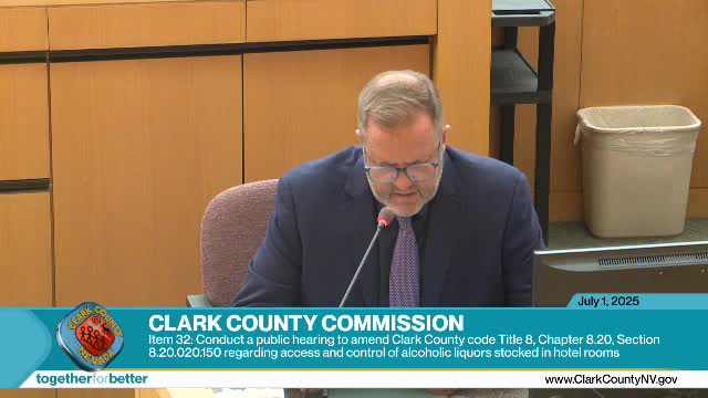 County holds public hearing on draft rule for in-room alcohol control; staff proposes written guest acknowledgement