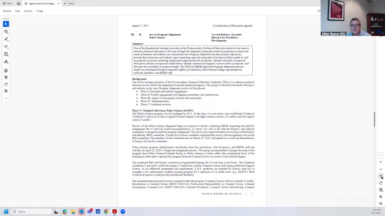 Committee approves realignment of police science program, places item on consent agenda