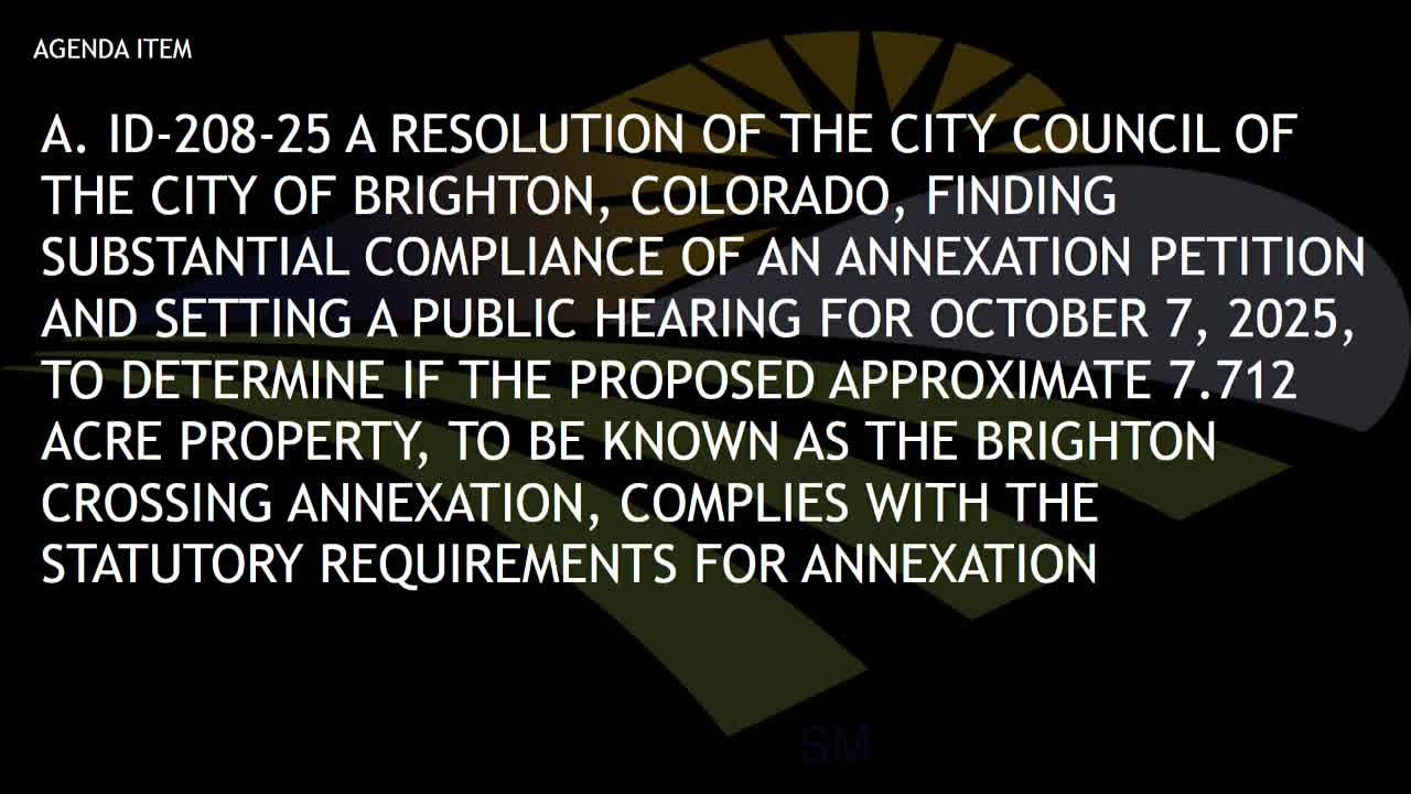 Brighton council finds Brighton Crossing annexation petition in substantial compliance, sets Oct. 7 hearing