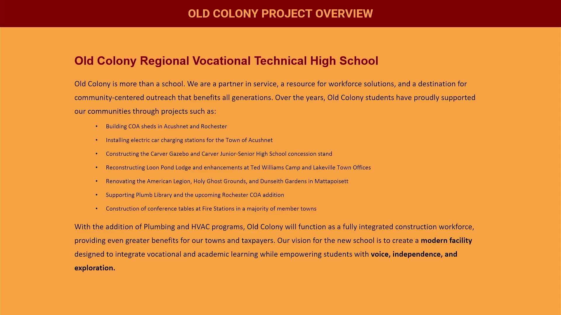 Old Colony School Plans Modern Facility to Enhance Vocational Education and Increase Enrollment