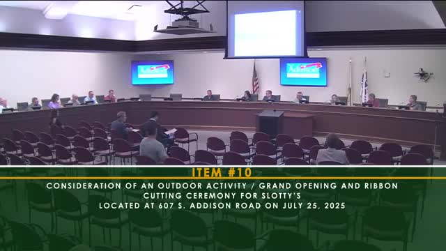 Board approves outdoor‑activity permits for Slottie's ribbon cutting and K1 Speed car‑show event with safety conditions