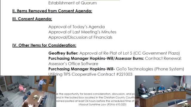 Council Approves Today's Agenda and Auditors Monthly Financial Report